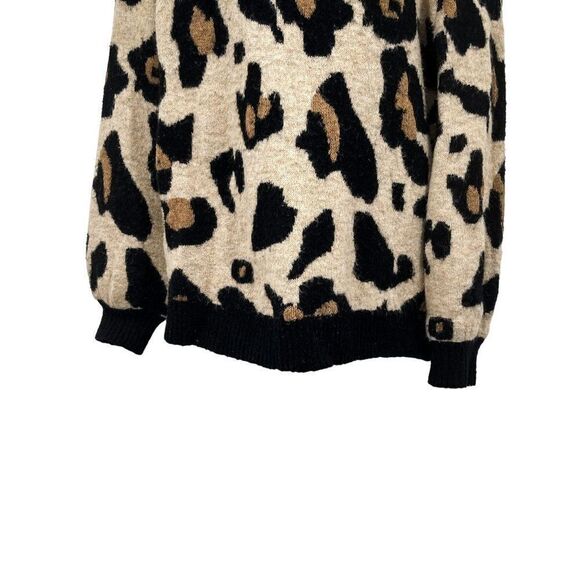 Entro Leopard Cheetah Knit Animal Print Balloon Sleeve Cozy Sweater Top - Picture 7 of 8